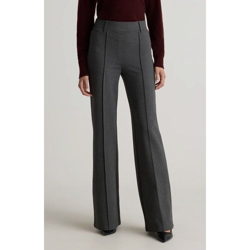 Quince Large Ultra-Stretch Ponte Flare Leg Pants Charcoal Grey Pintuck Seam NWOT